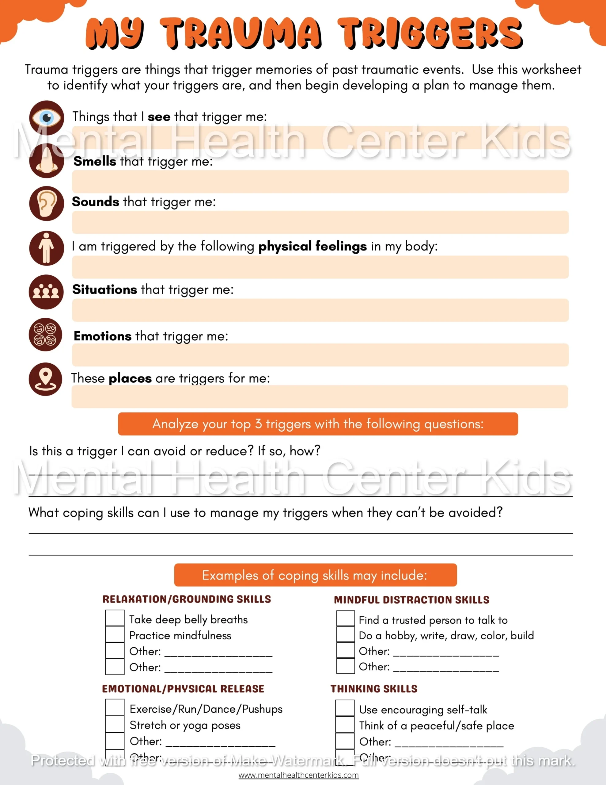 PTSD Triggers Worksheet