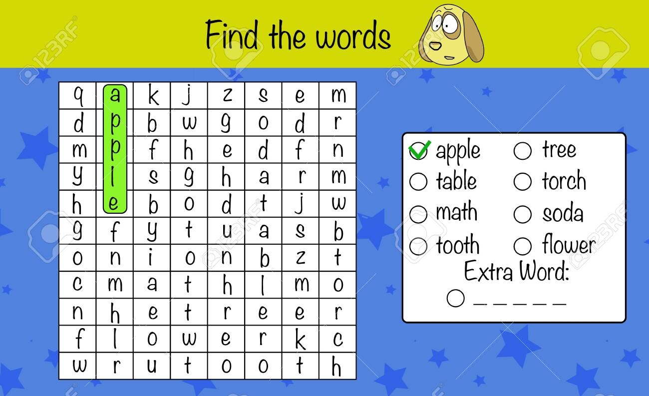 Puzzle Game For Children Find The Words Preschool Printable 