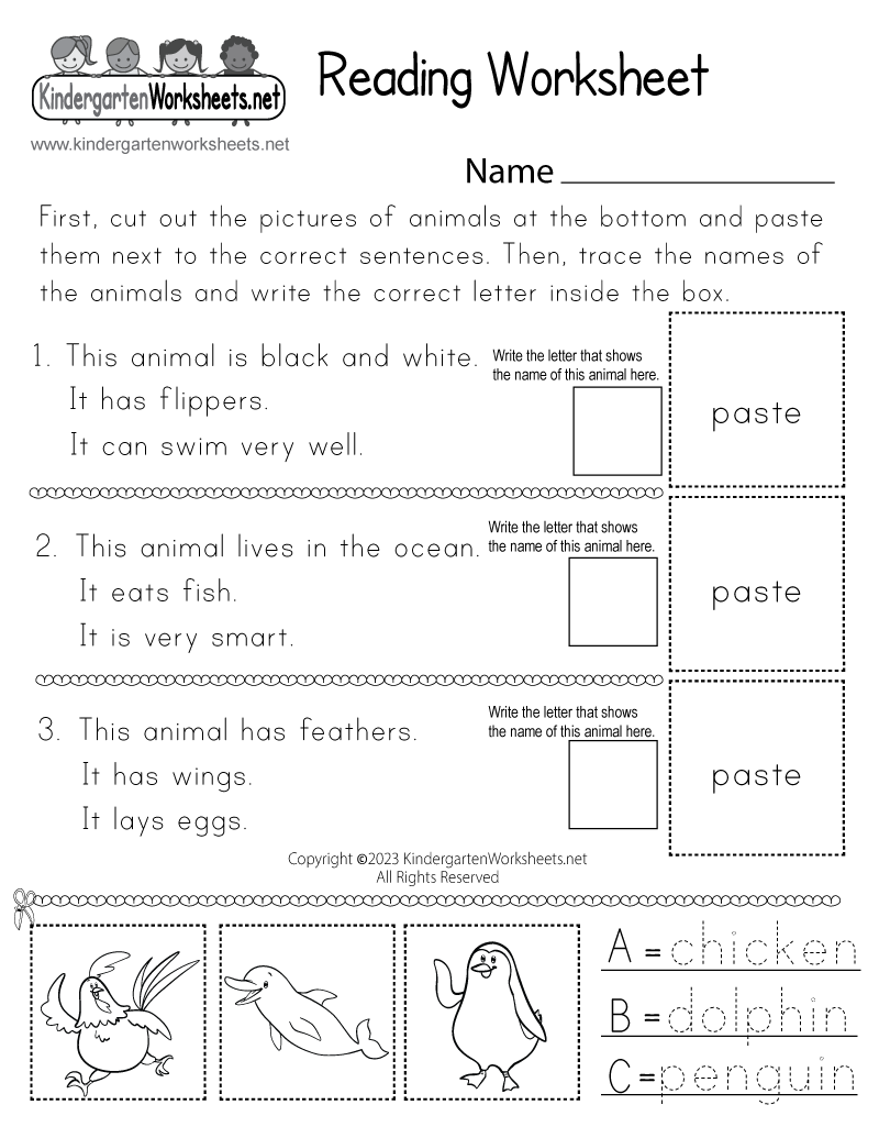 Kindergarten Worksheets Printable Reading