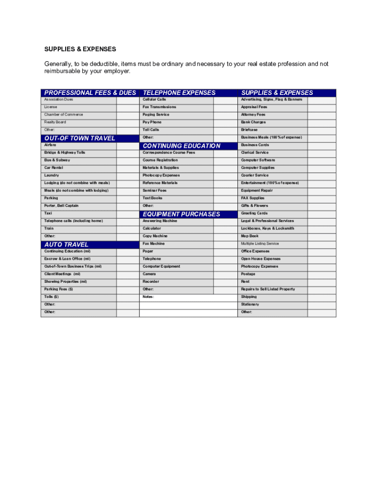 List Itemized Tax Deductions Worksheet