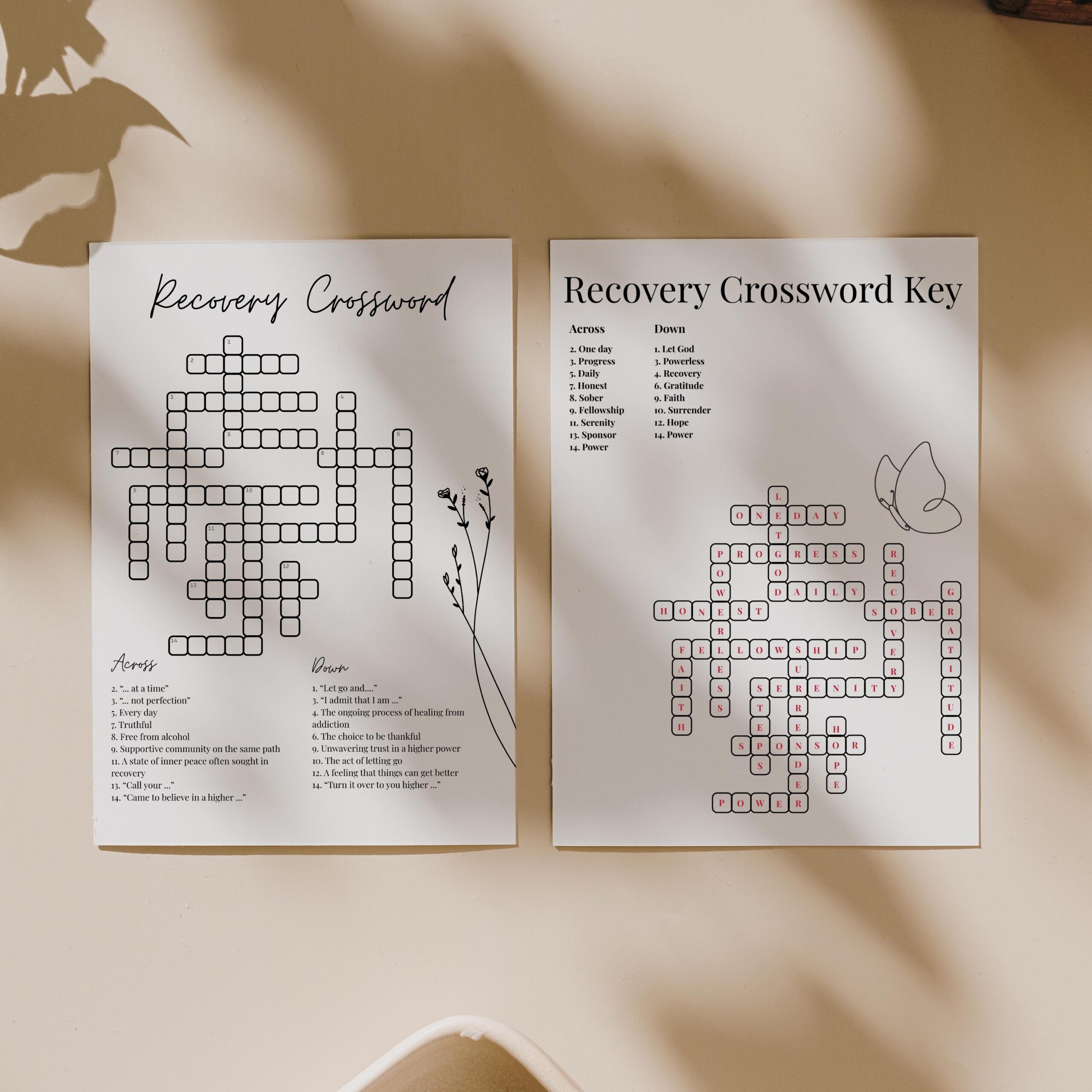 Recovery Crossword Puzzles With Answer Sheet