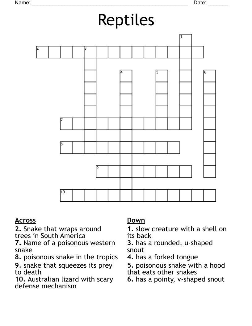 Reptiles Crossword WordMint