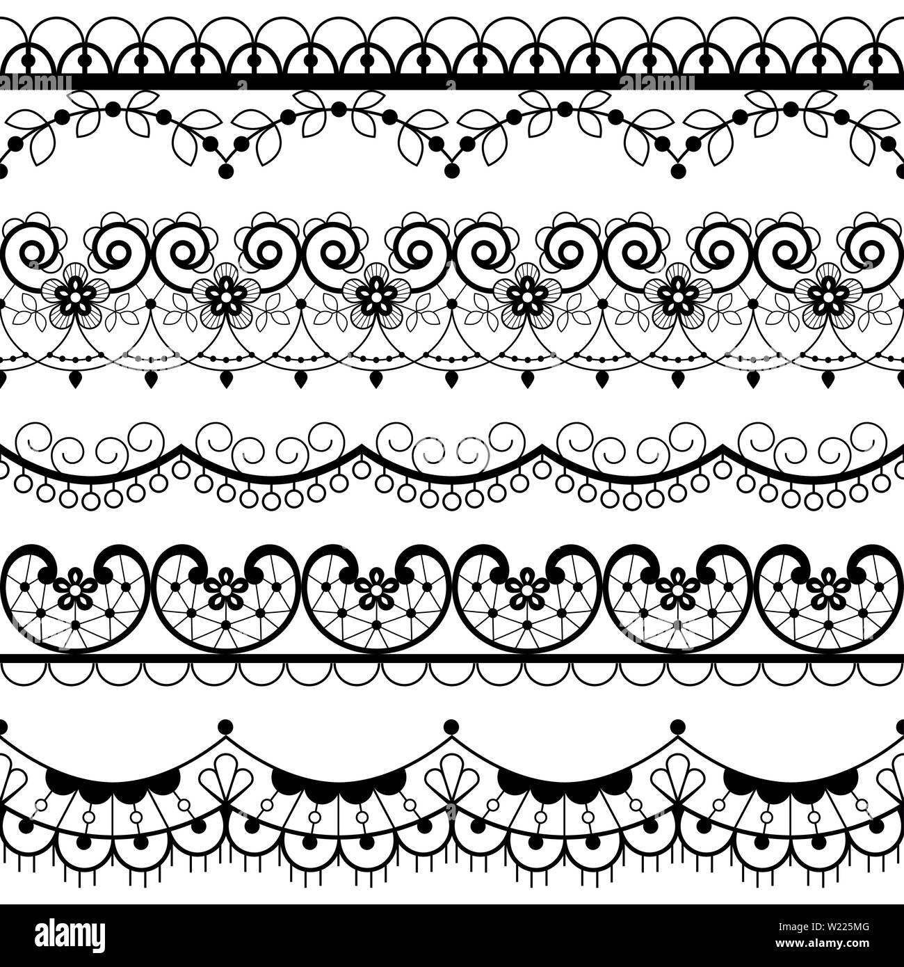 Retro Lace Seamless Pattern Set Black And White Decoration 