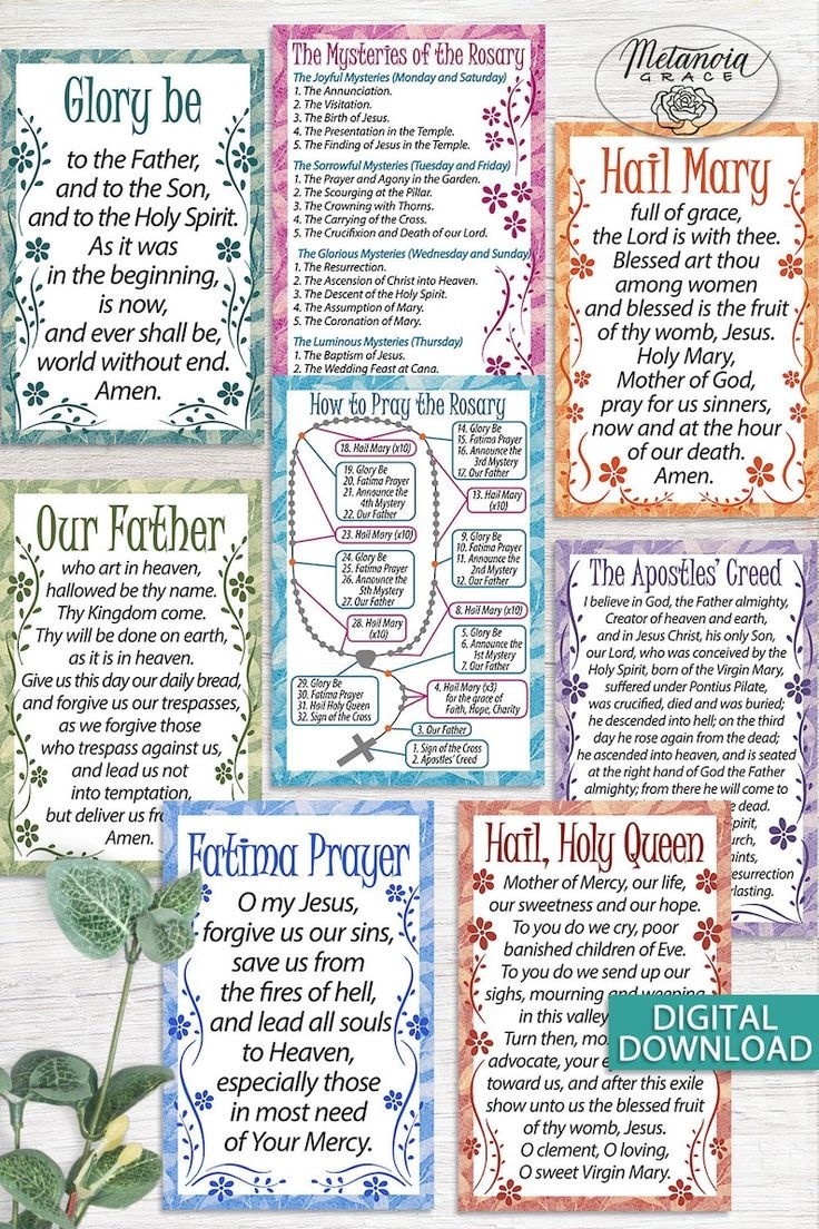 Rosary Guide Printable Catholic Rosary Prayer Cards How To Pray 