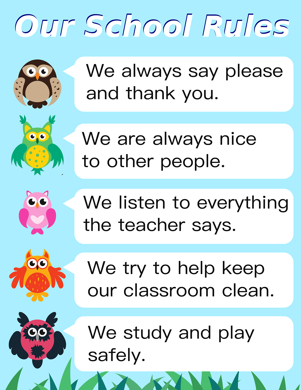 School Rules Poster For Elementary School Students ALL ESL