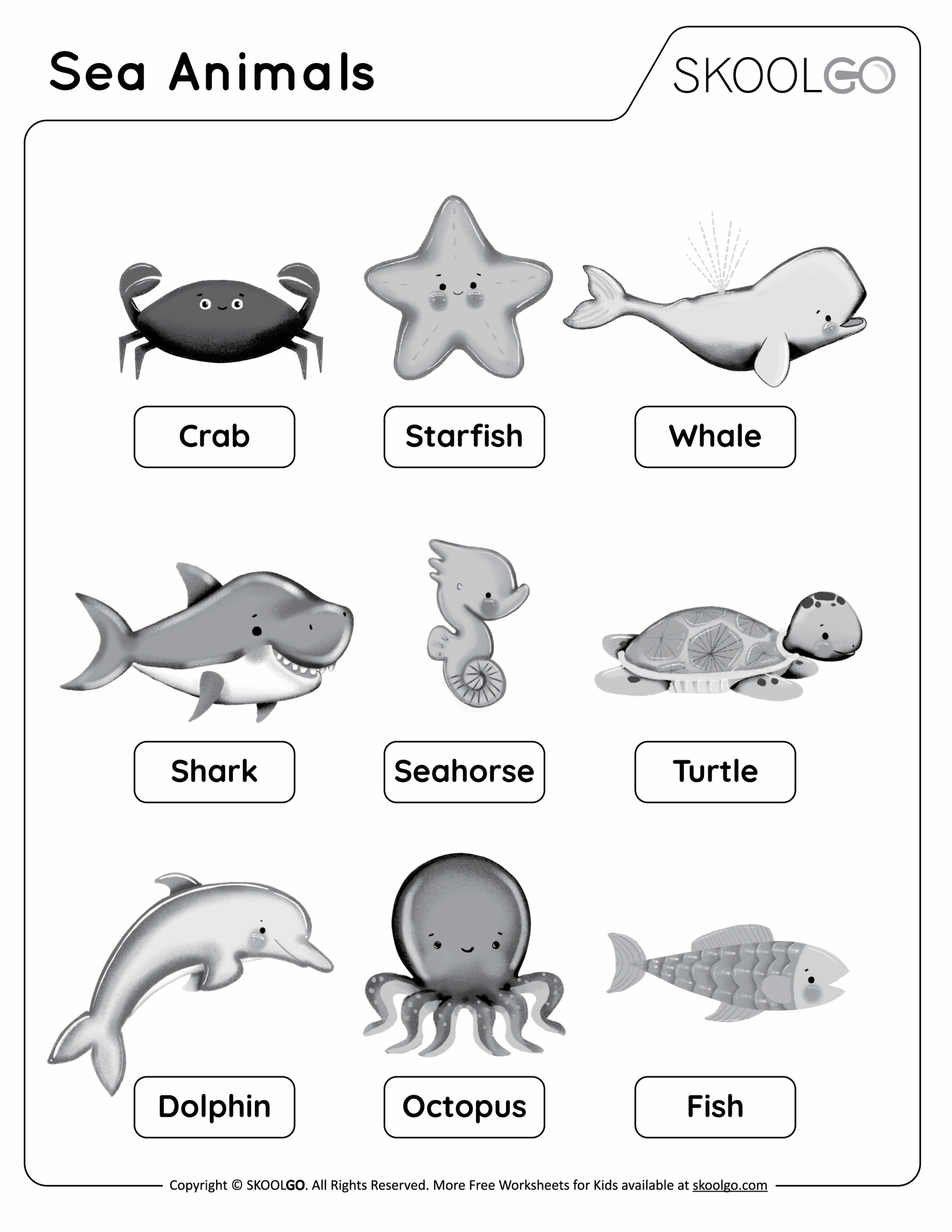 Sea Animals Free Worksheet SKOOLGO
