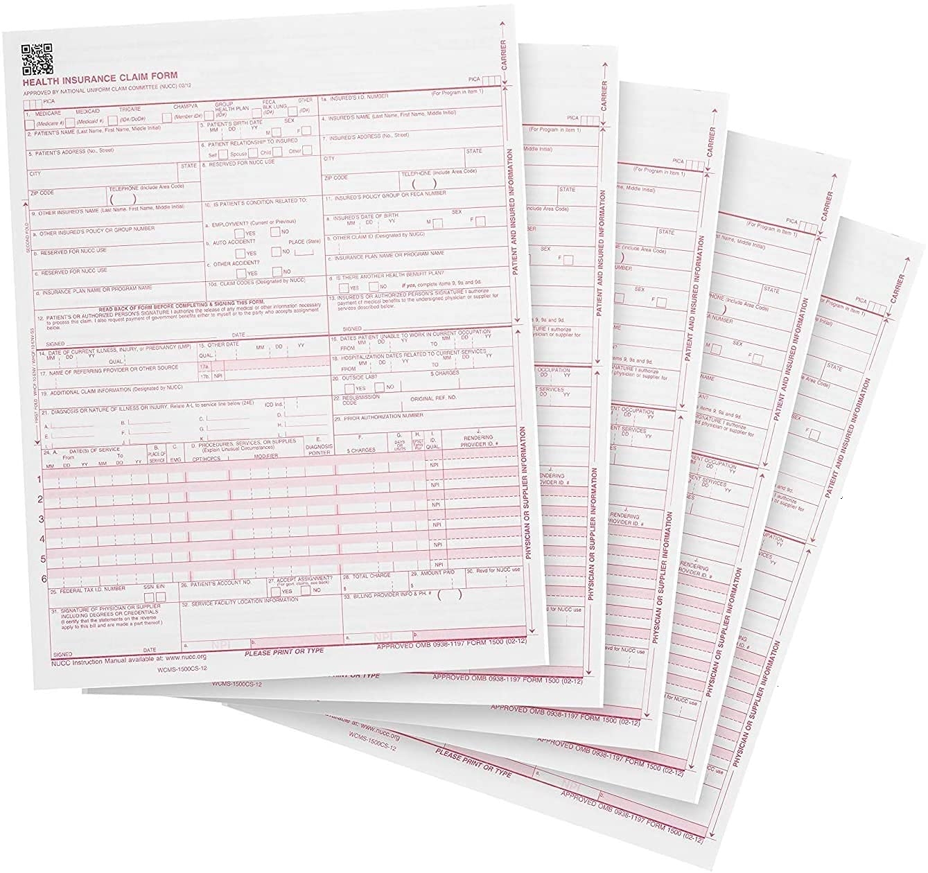 SecurityDocs CMS 1500 Health Insurance Forms 500 Sheets 8 5 X 11 