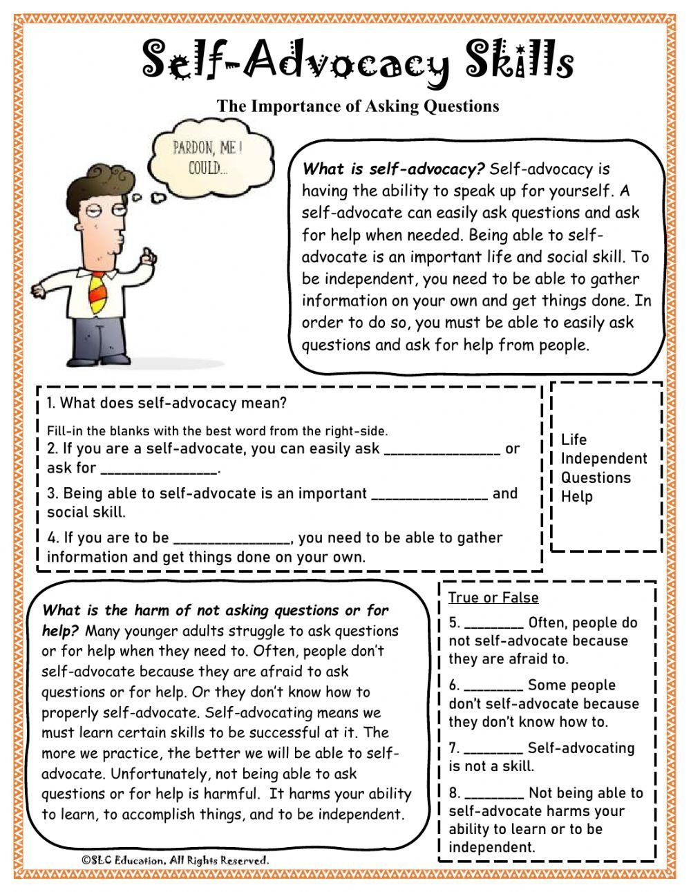 Self advocacy Part 1 Online Exercise For Live Worksheets 