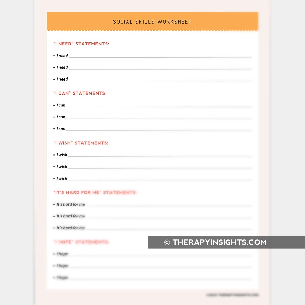 Self Advocacy Statements gt Social Skills Worksheet For 