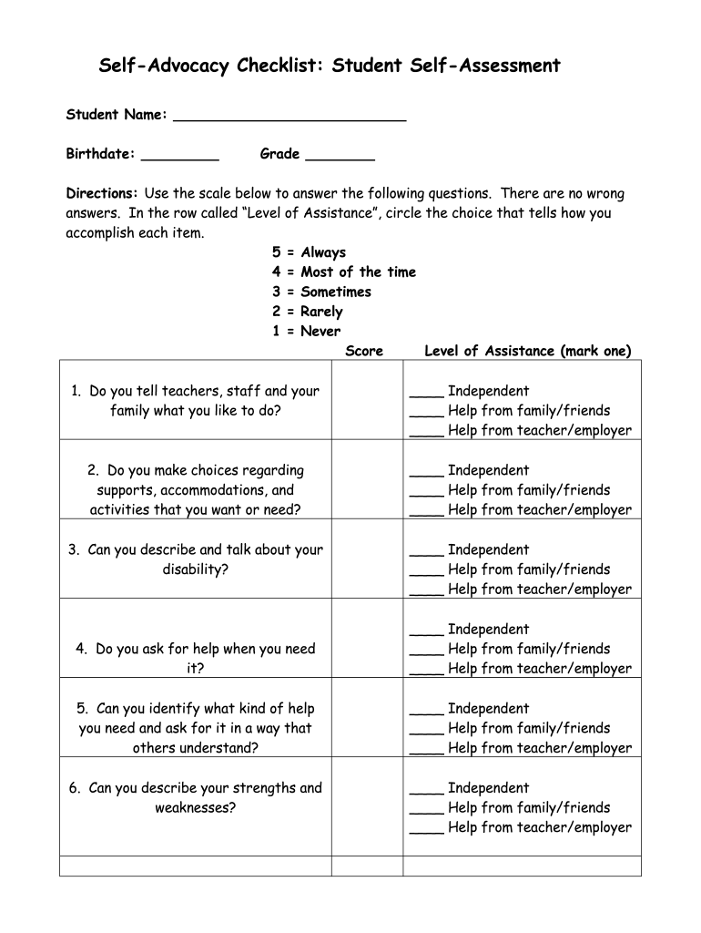 Self Advocacy Worksheets Pdf Fill Online Printable Fillable 