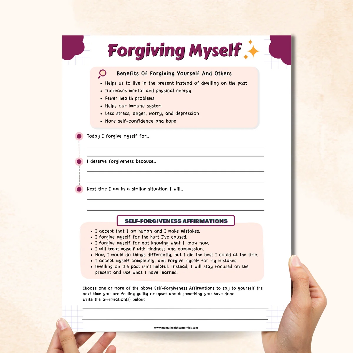 Self Forgiveness Worksheet