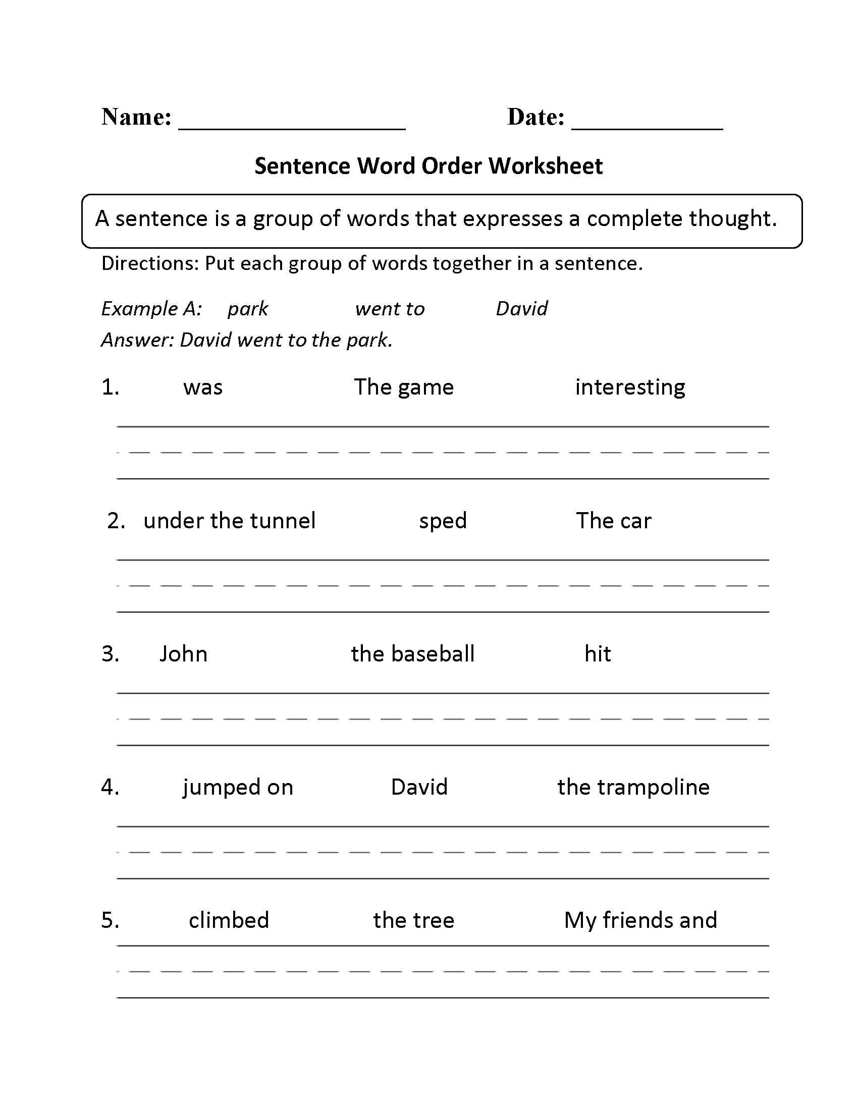 Build A Sentence Printable