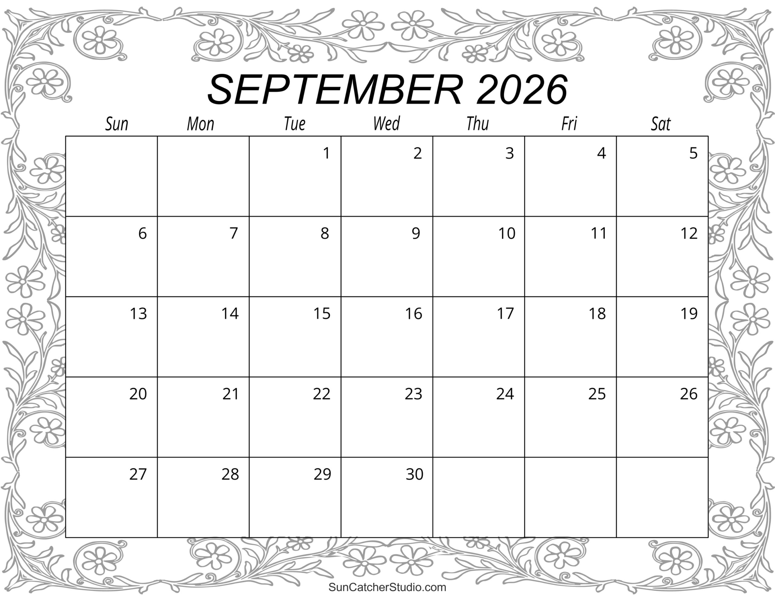 Calendar For Sept 2026 Printable