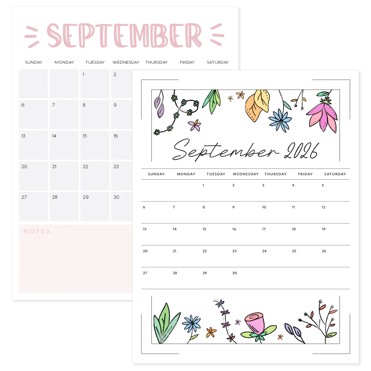 Blank September 2026 Calendar For Kids