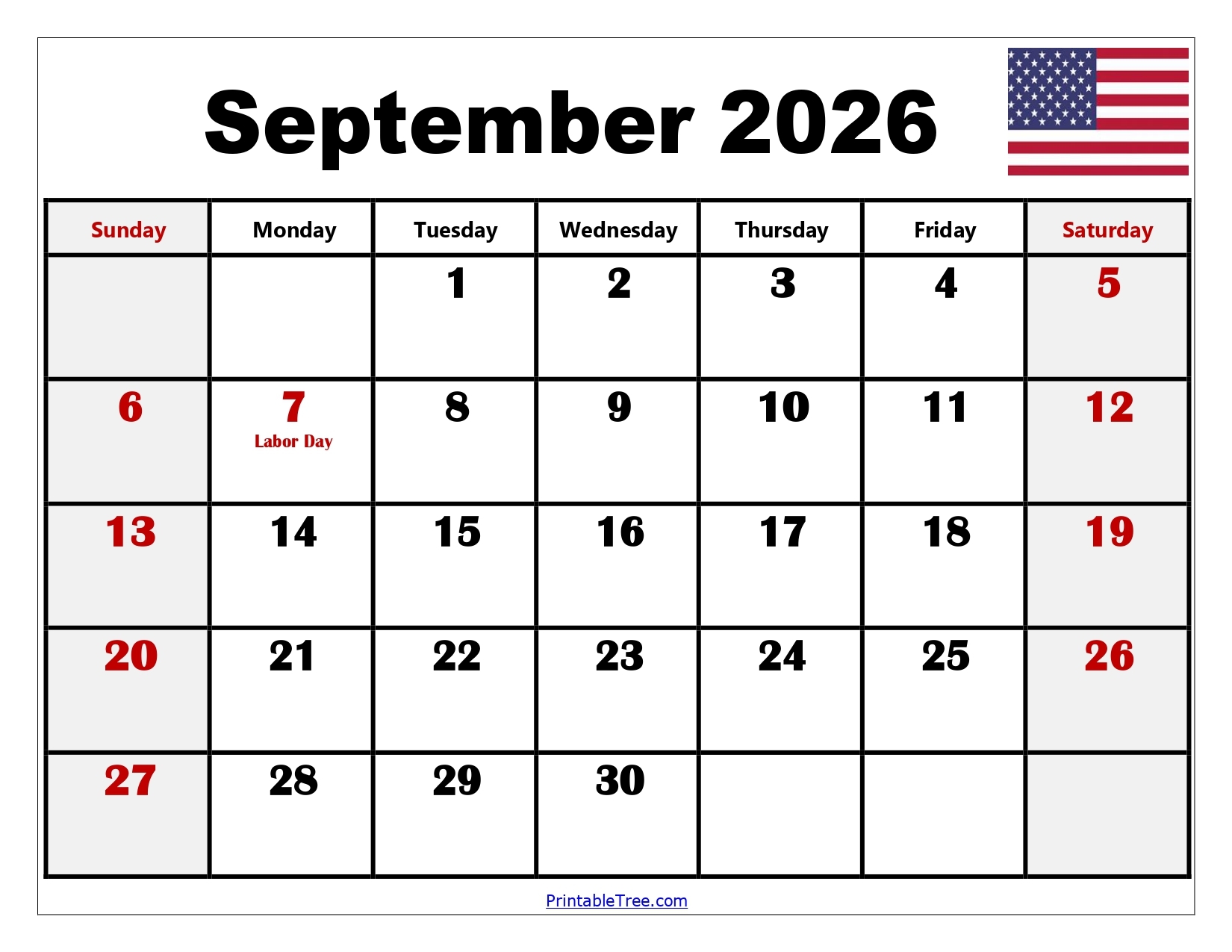 Blank Monthly Calendar Printable September 2026