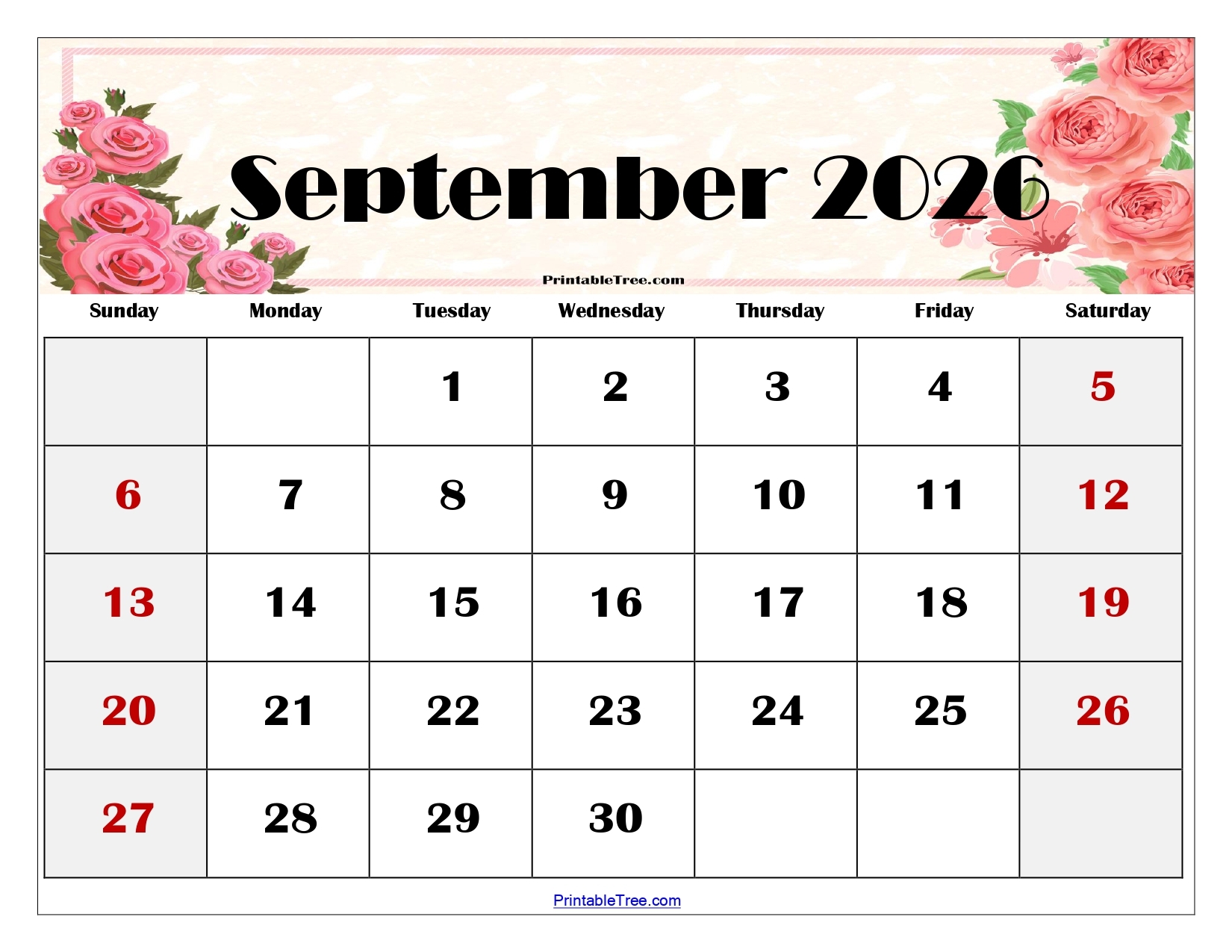 September 2026 Blank Calendar Printable