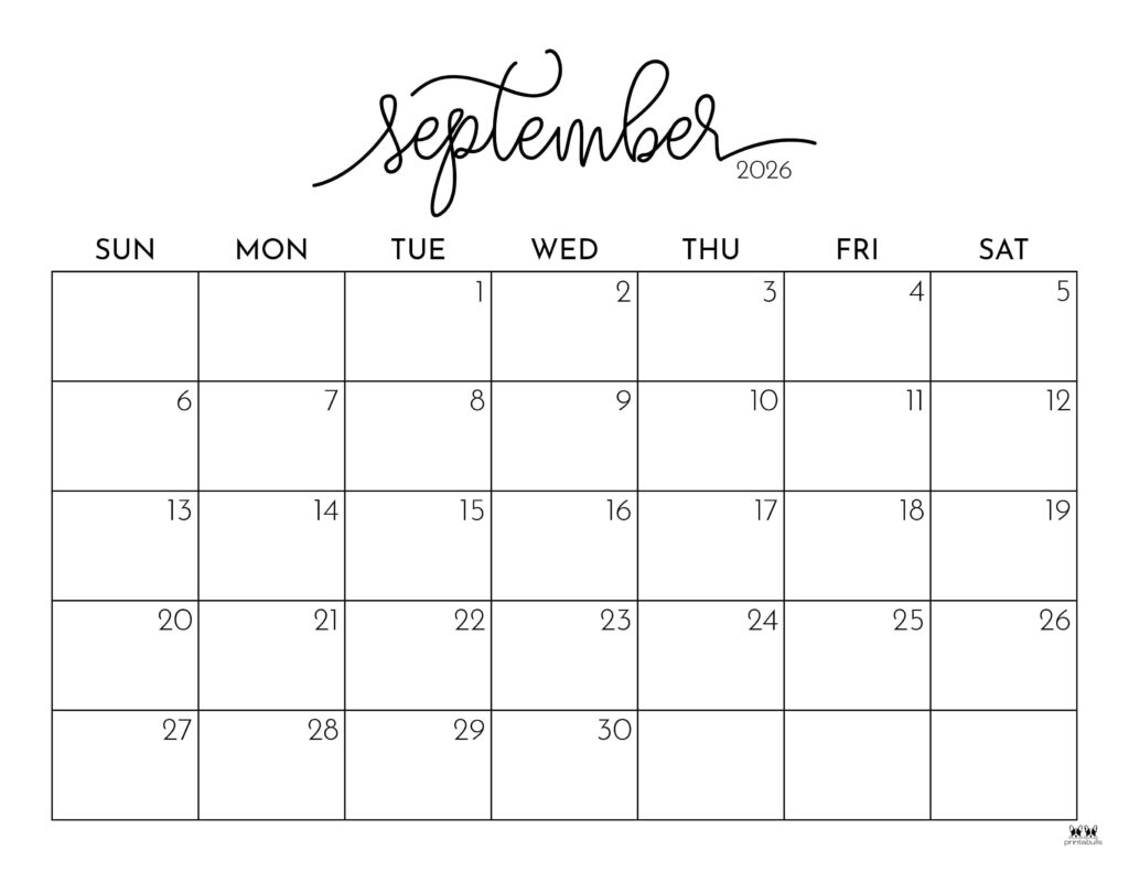 September 2026 Calendars 123 FREE Printables Printabulls
