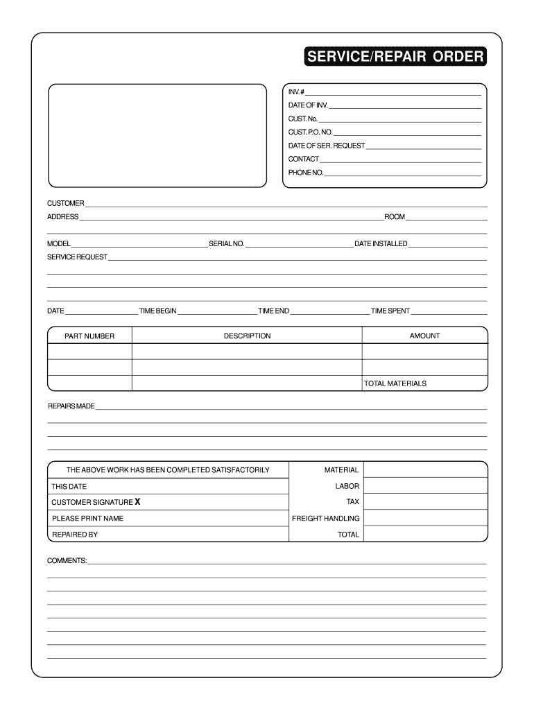 Printable Auto Repair Work Order Template