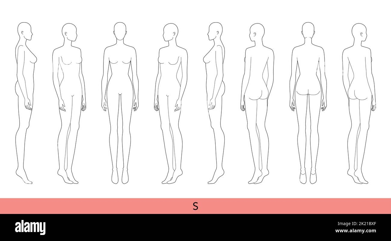 Set Of S Size Women Fashion Template 9 Head Croquis Lady Model 