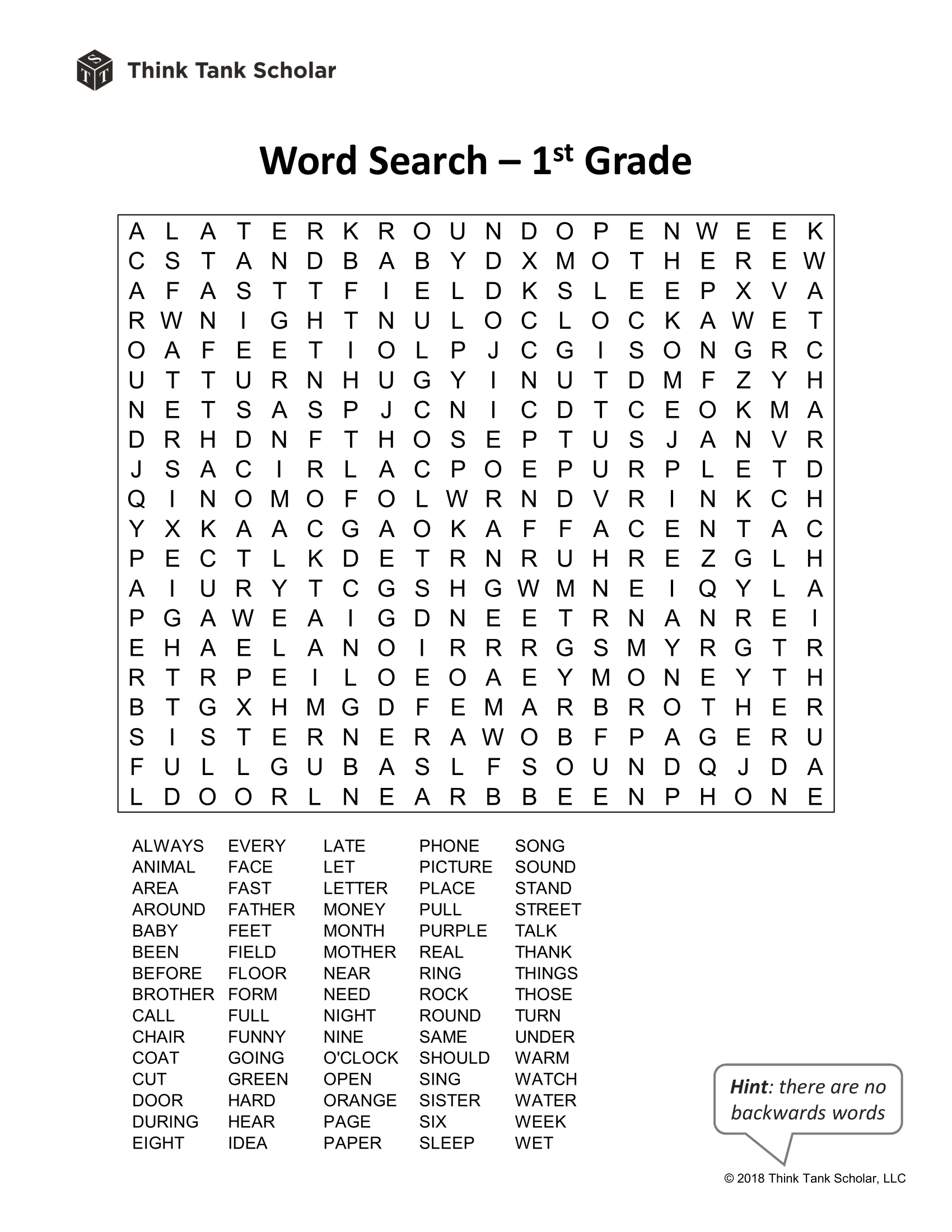 Sight Words Worksheet FREE Word Search 1st Grade Printable 