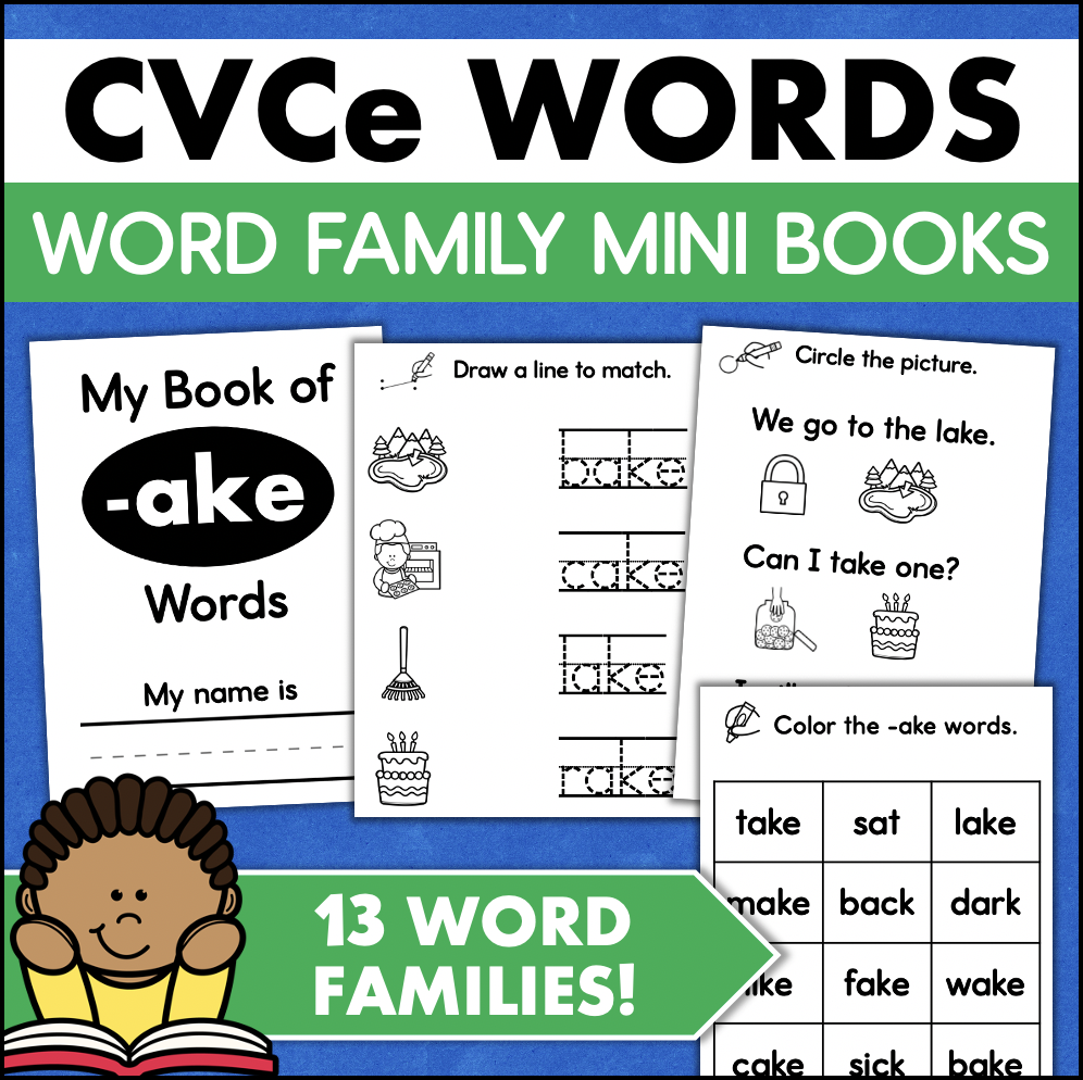 Silent E CVCe Word Families Mini Books Read Match Color Made 