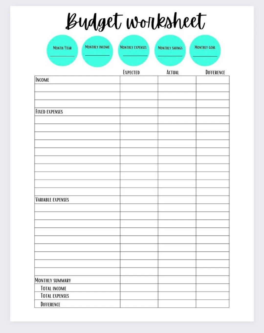 Simple Budget Worksheet Etsy