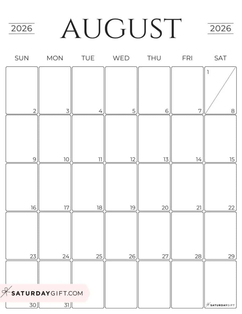 Simple Calendar 2026 Free Printable Vertical Calendars