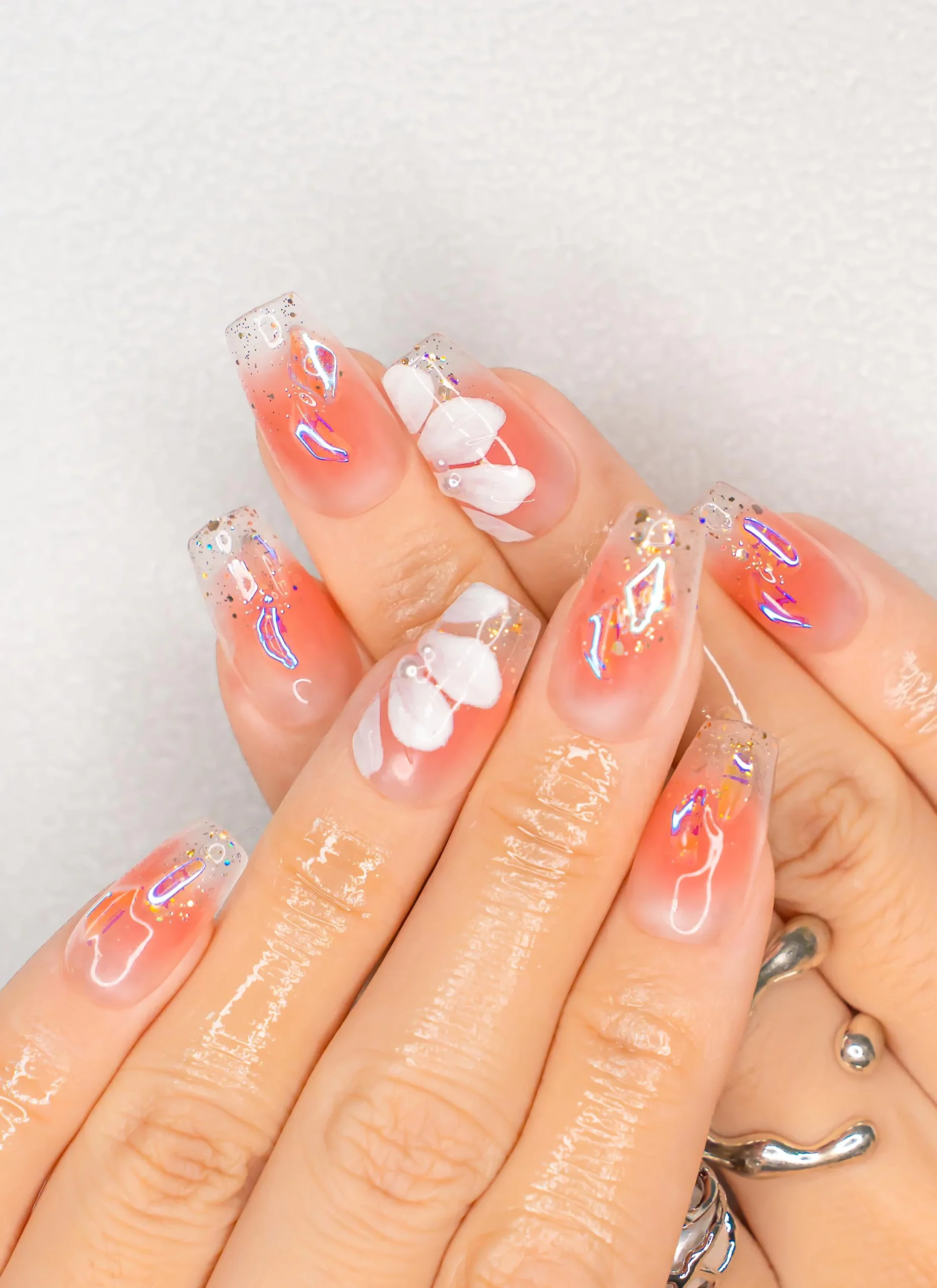 Simple Flower Nail Art Cute Medium Acrylic Nails Handmade 