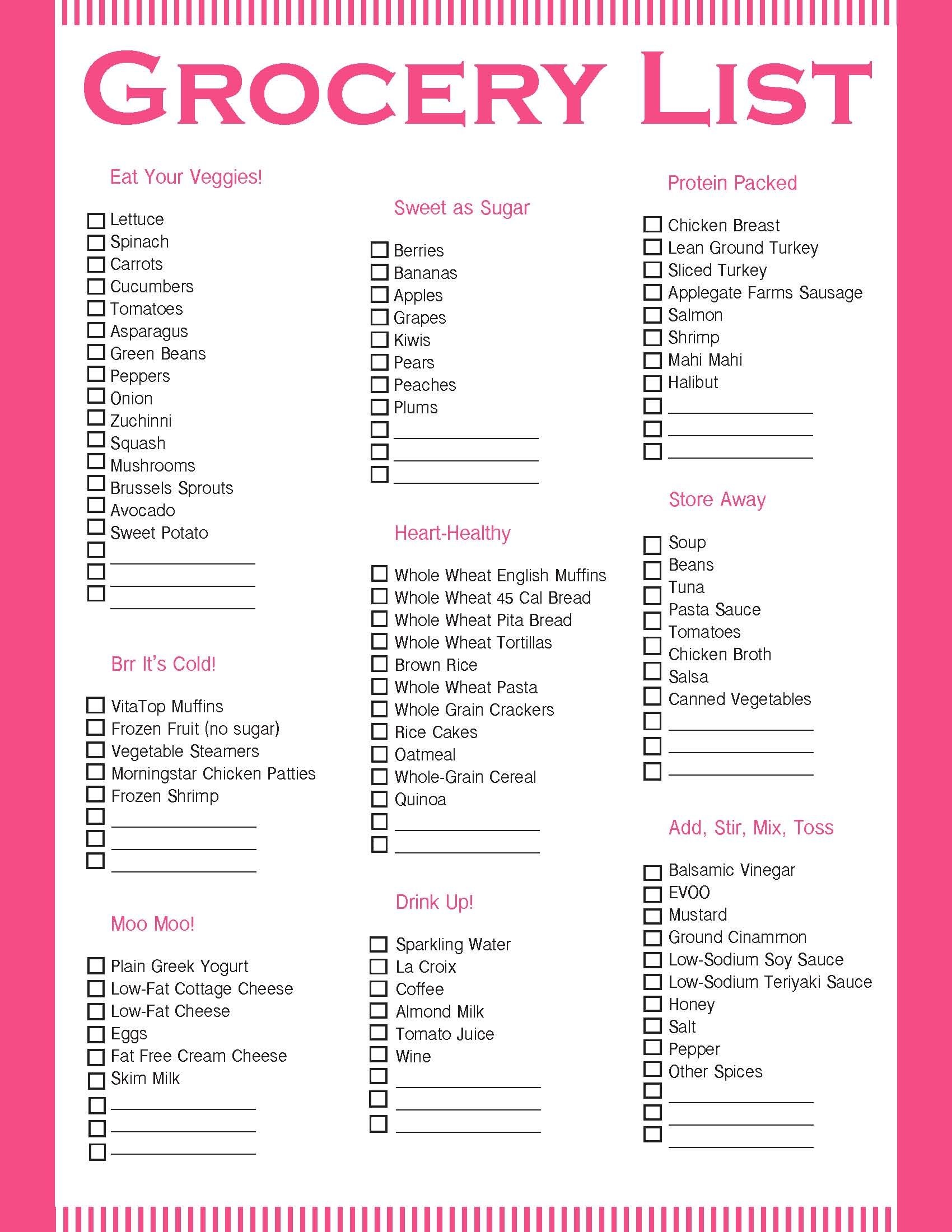 Healthy Food List Printable