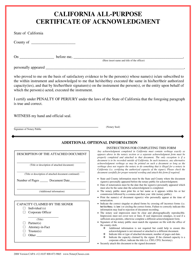 Notary Jurat Form California 2026