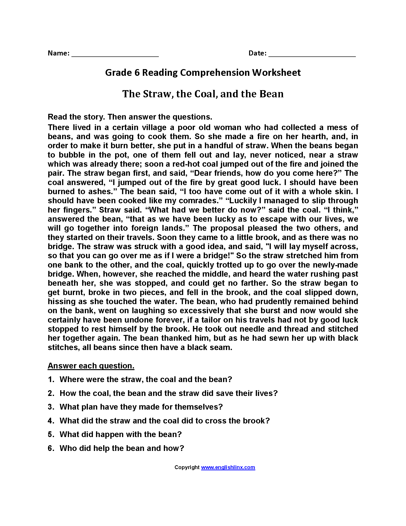 sixth grade reading worksheets vocabulary amp fluency practice pdf