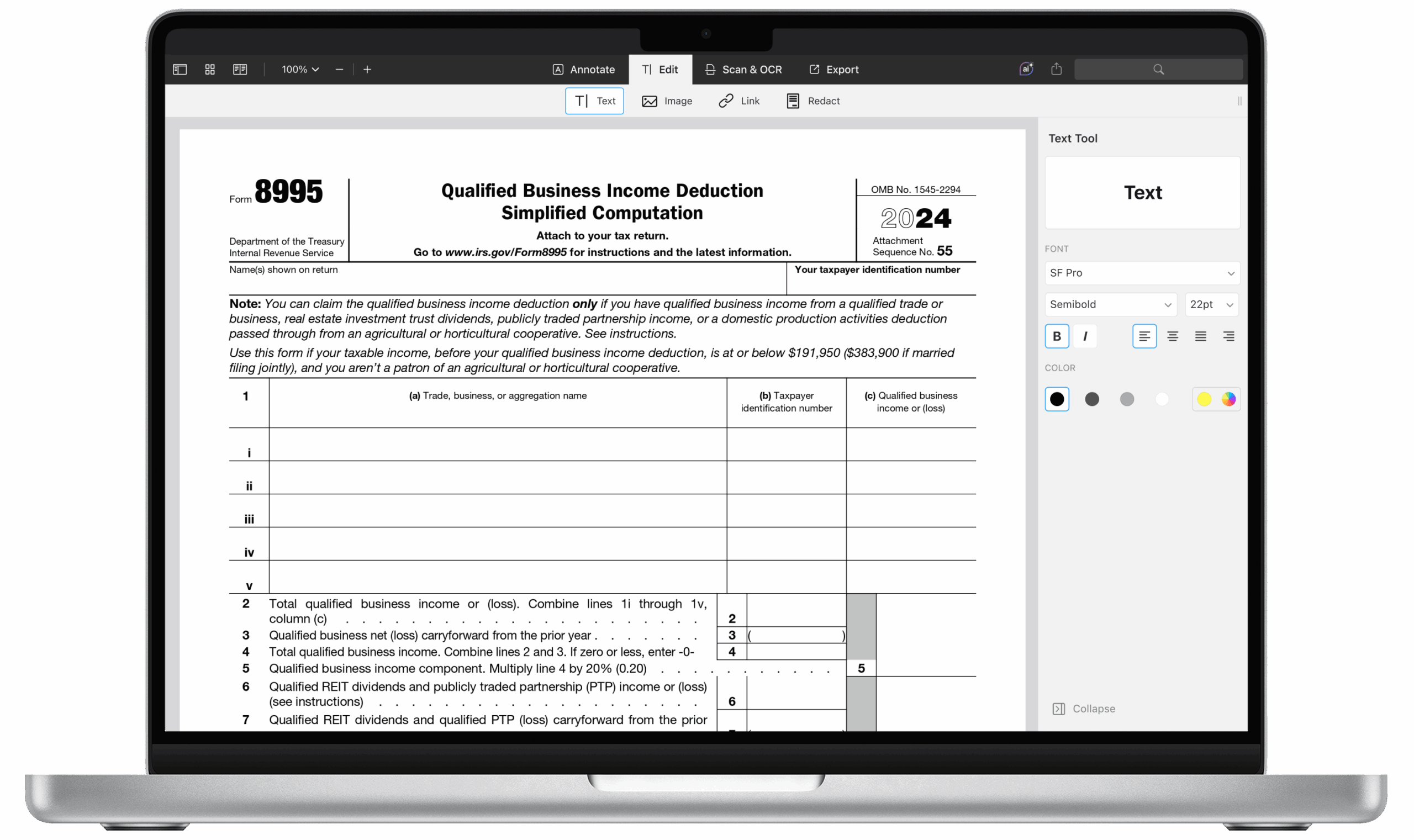 So F llen Sie Das IRS Formular 8995 2024 amp 2025 Als PDF Aus