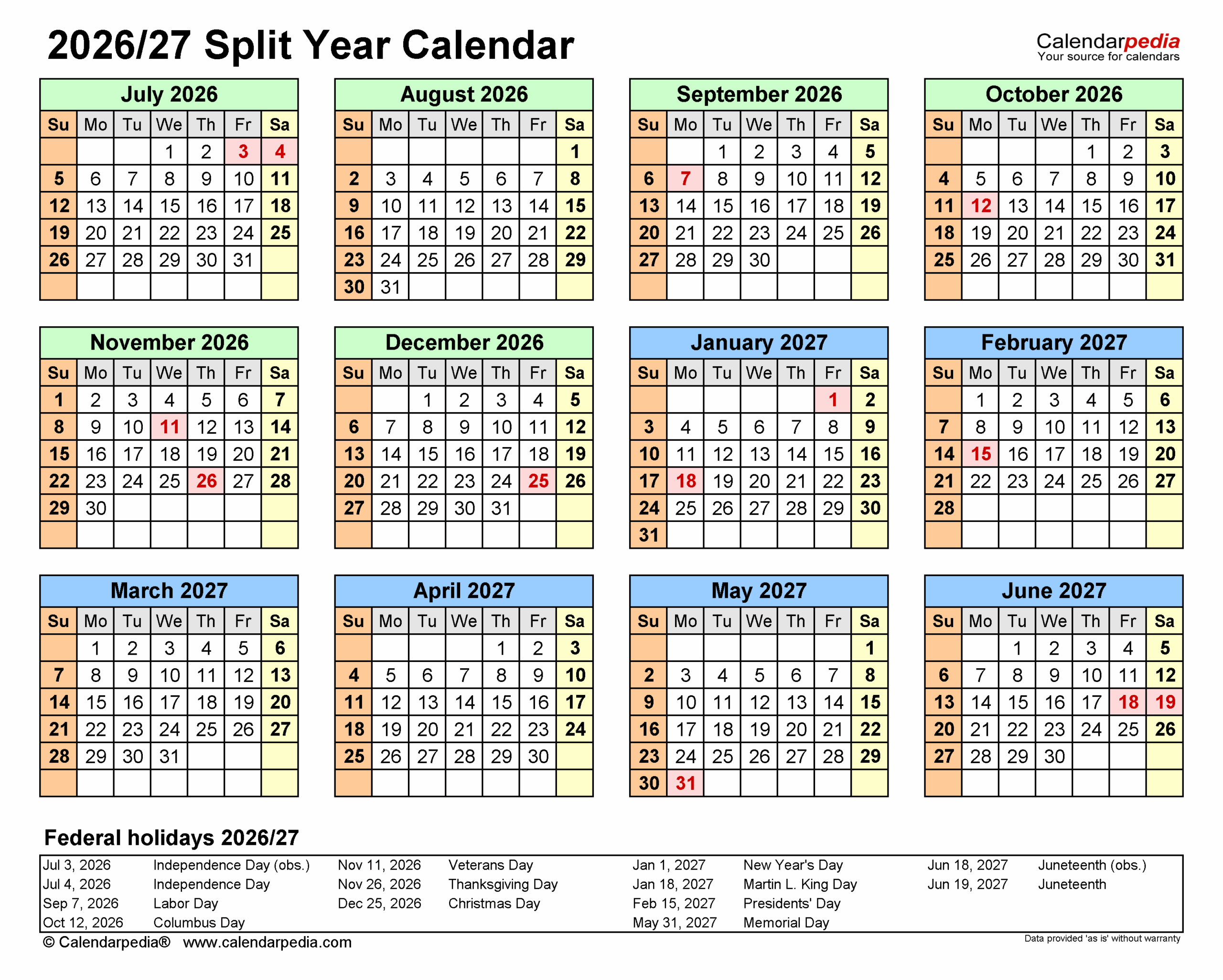 Printable Calendar 2026 And 2027