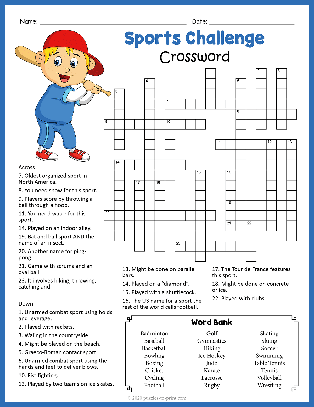 Sports Crossword Puzzle Printable