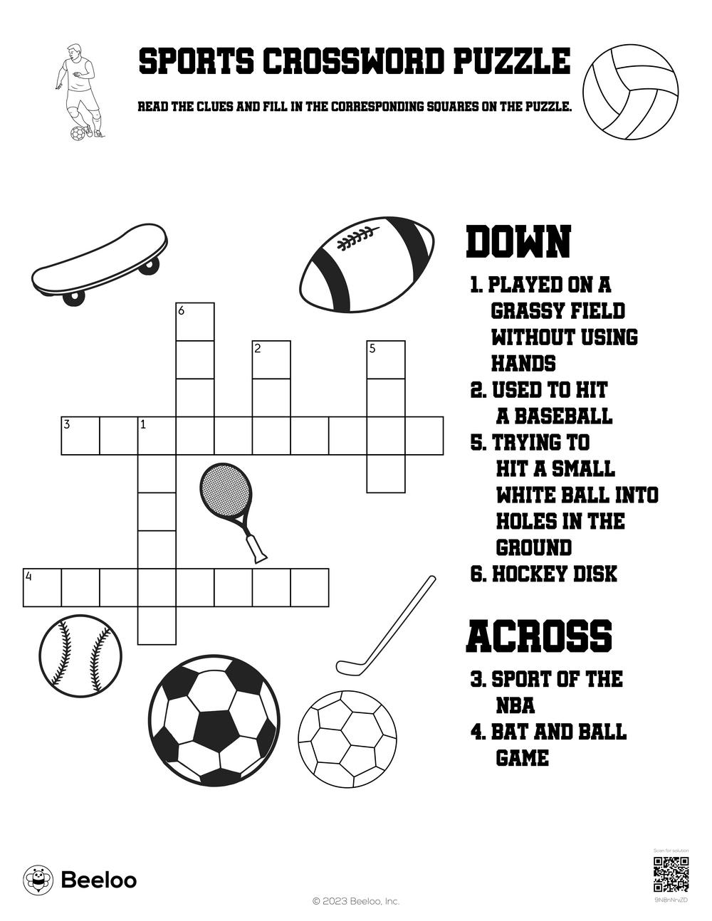 Sports Crossword Puzzle Beeloo Printable Crafts And Activities 