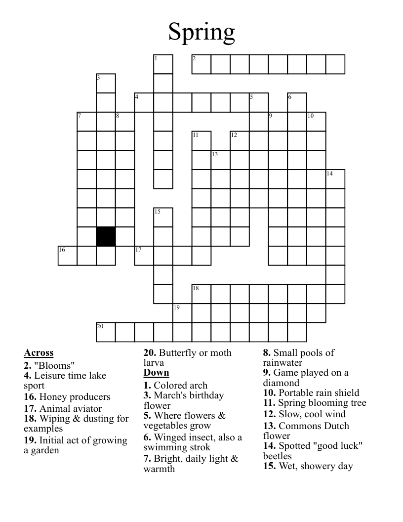 Free Printable Spring Crossword Puzzles
