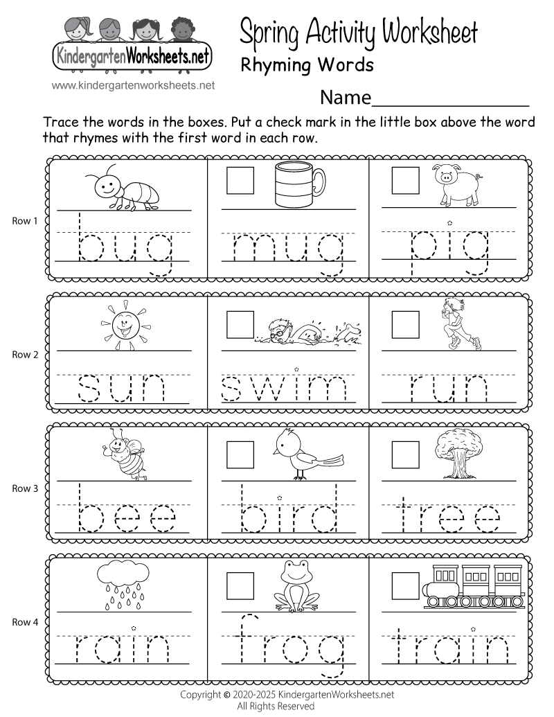 Spring Rhyming Words Activity Worksheet Free Printable Digital 