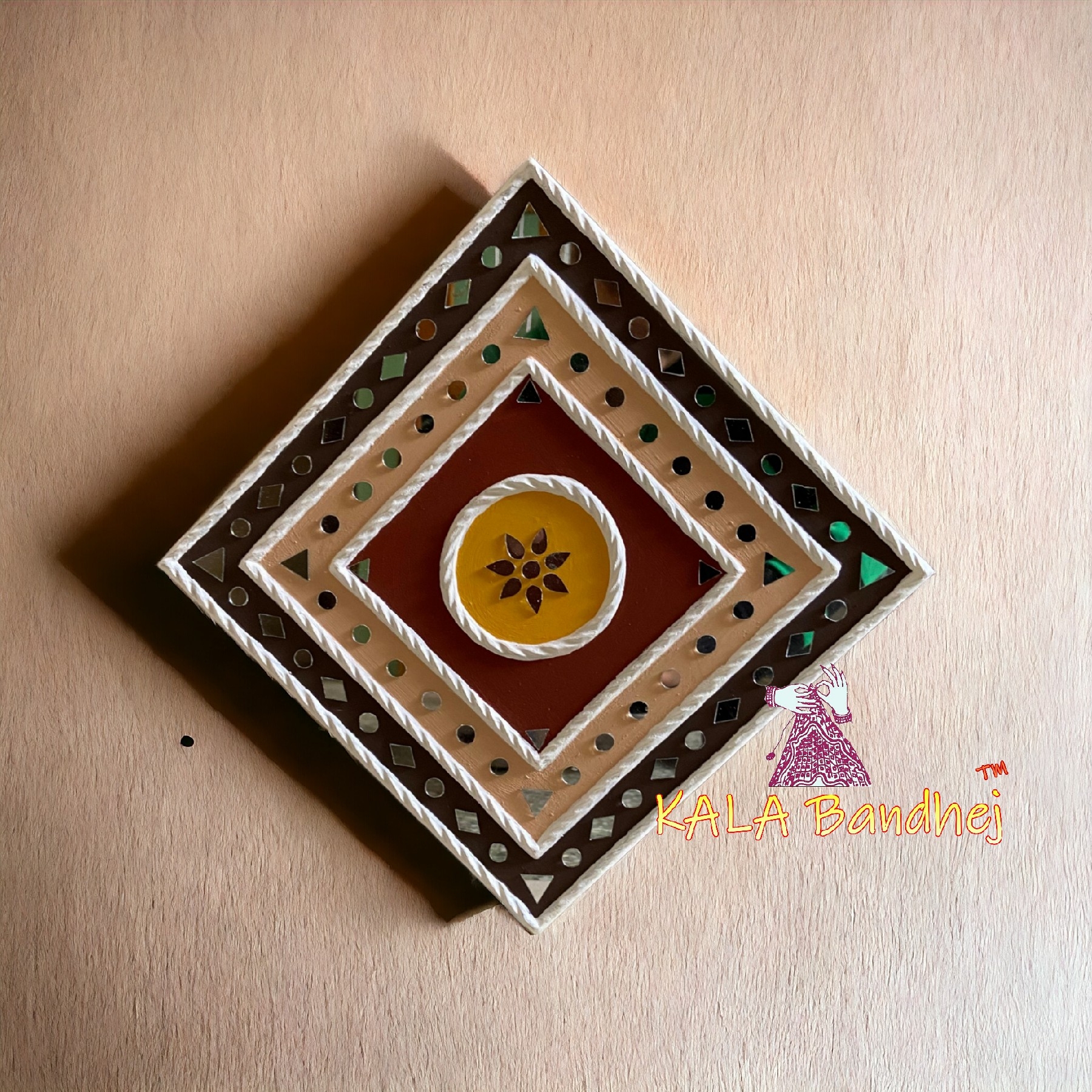 Square 6 X 6 Mud Work Frame Lippan Art Hand Made 02 Bandhani 