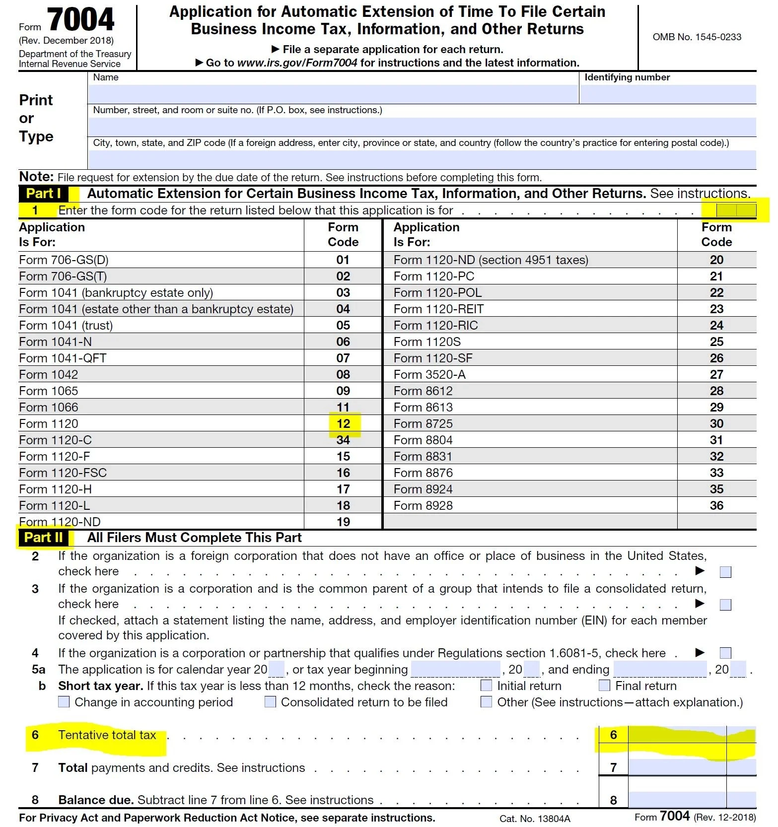 Where To Mail Irs Form 7004 Extension