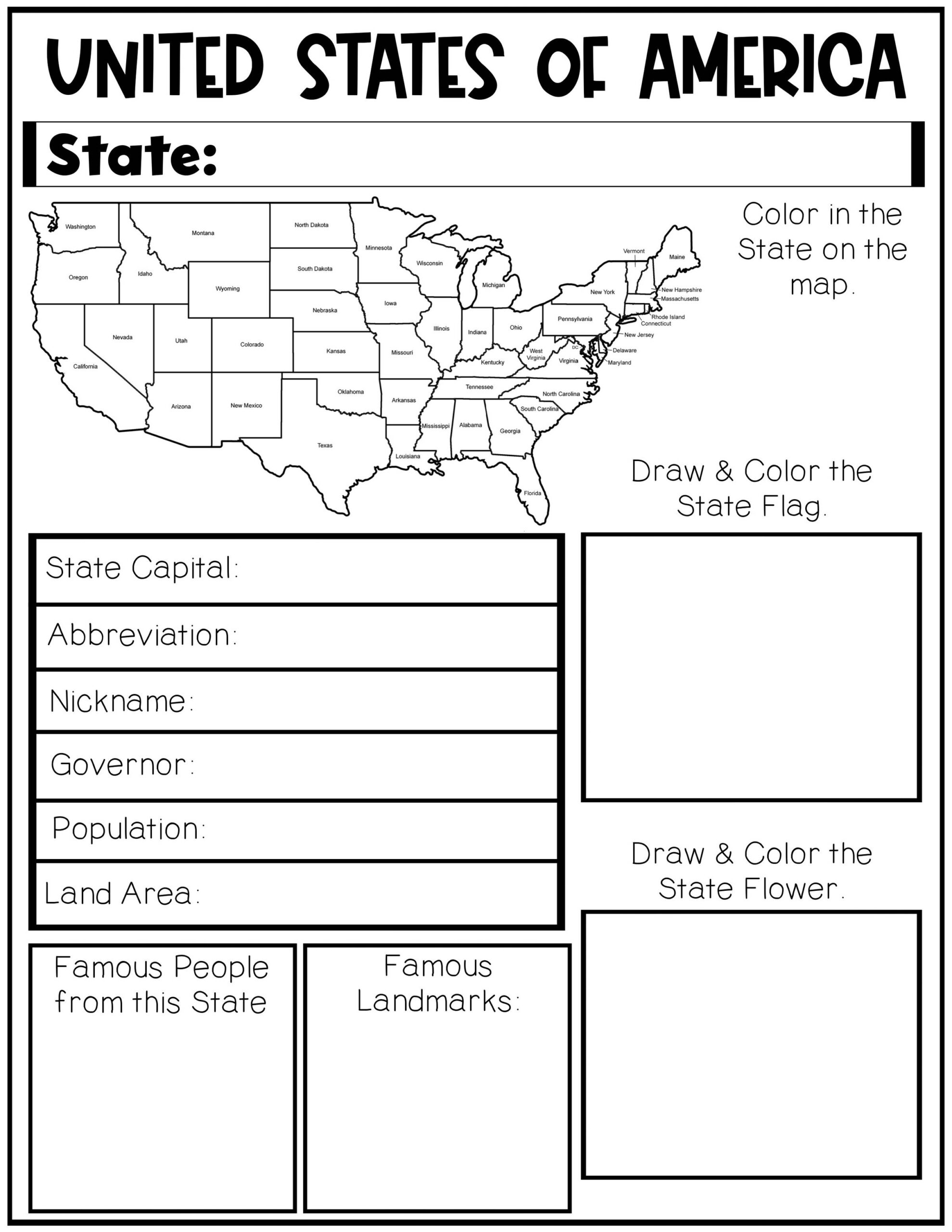 State Facts Worksheet