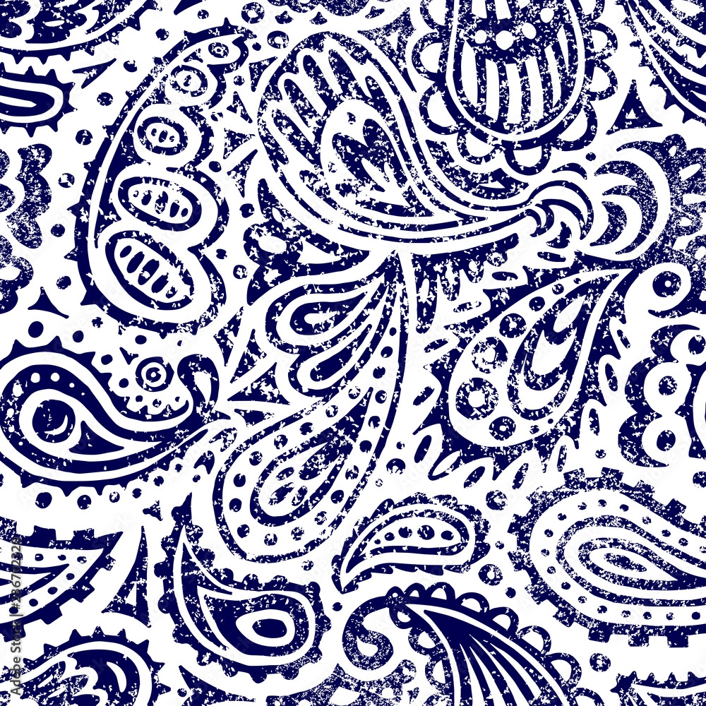 Stock Vektorgrafik White And Blue Seamless Paisley Pattern Print 