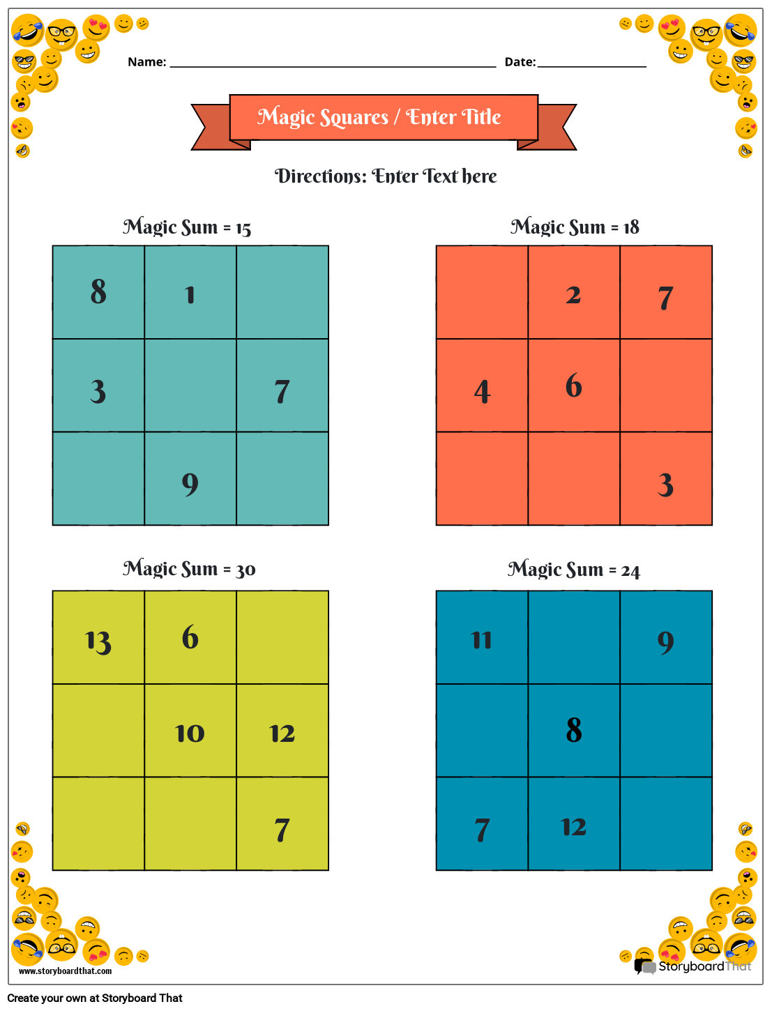 Free Printable Magic Square Puzzles
