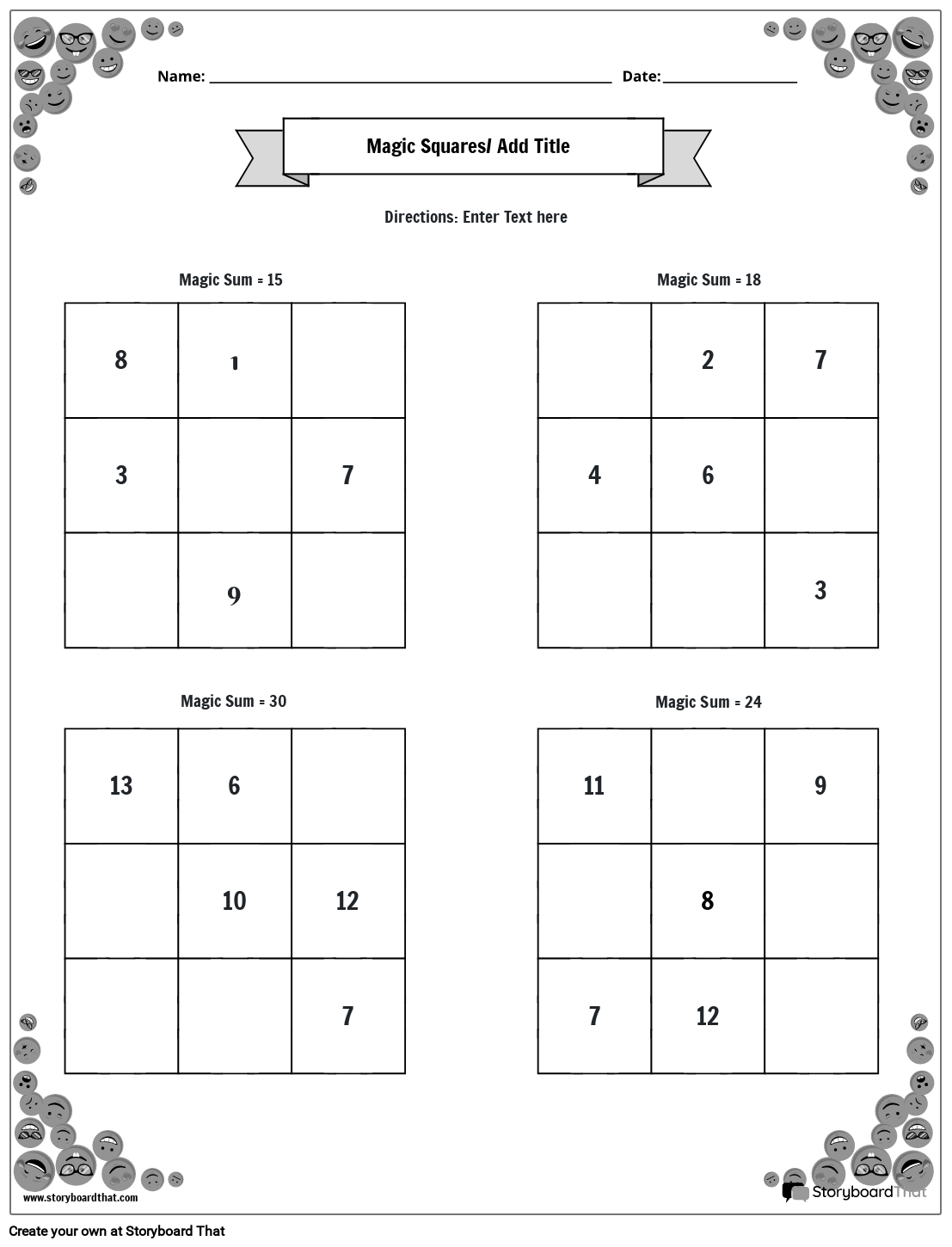 Storyboard That Magic Squares Worksheets For Math Fun