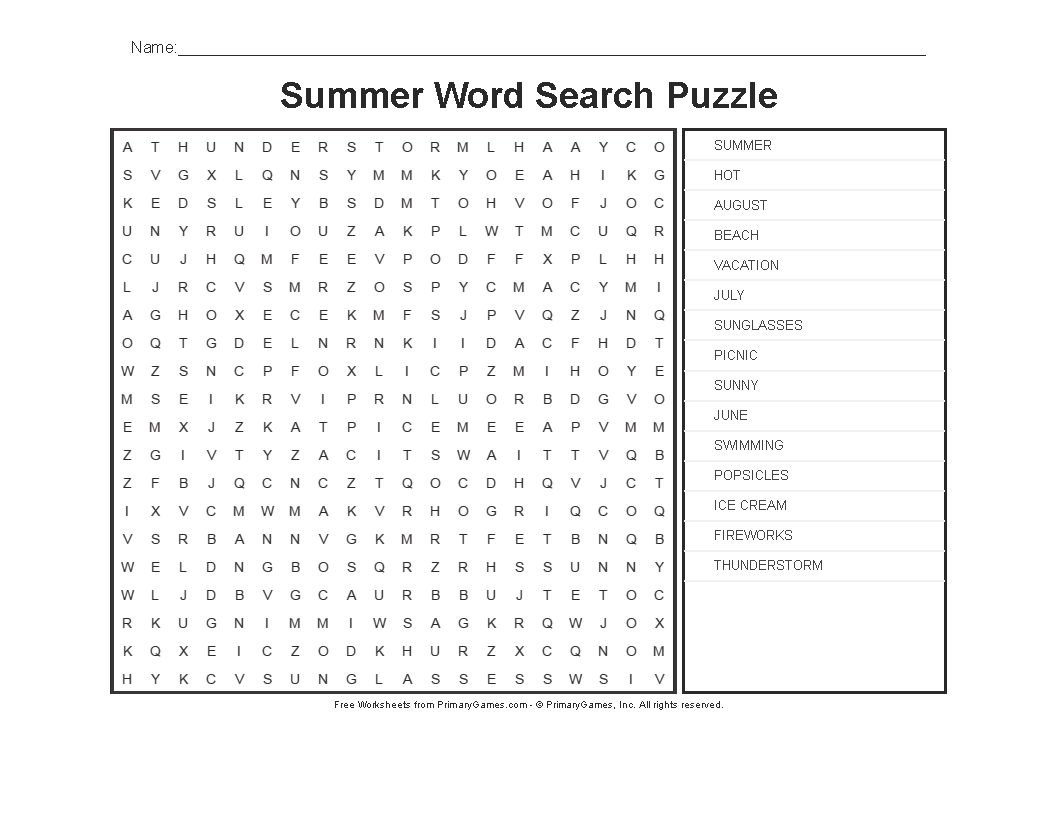 Free Printable Word Search Puzzles For June