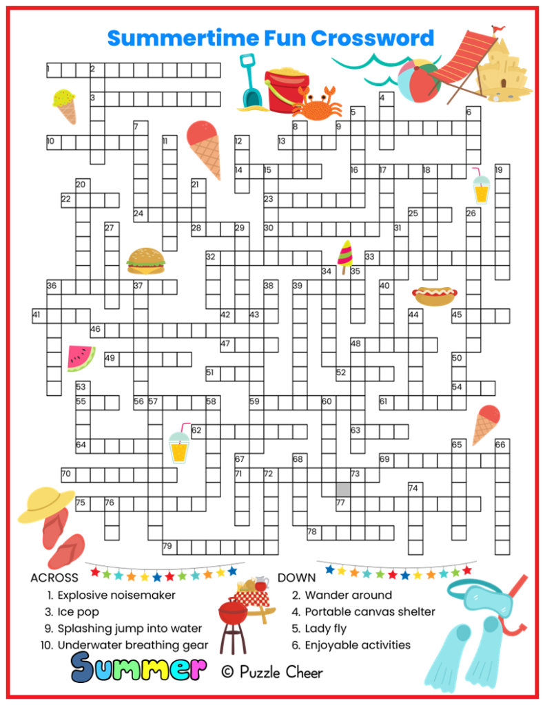 Summer Themed Crossword Puzzles Printable