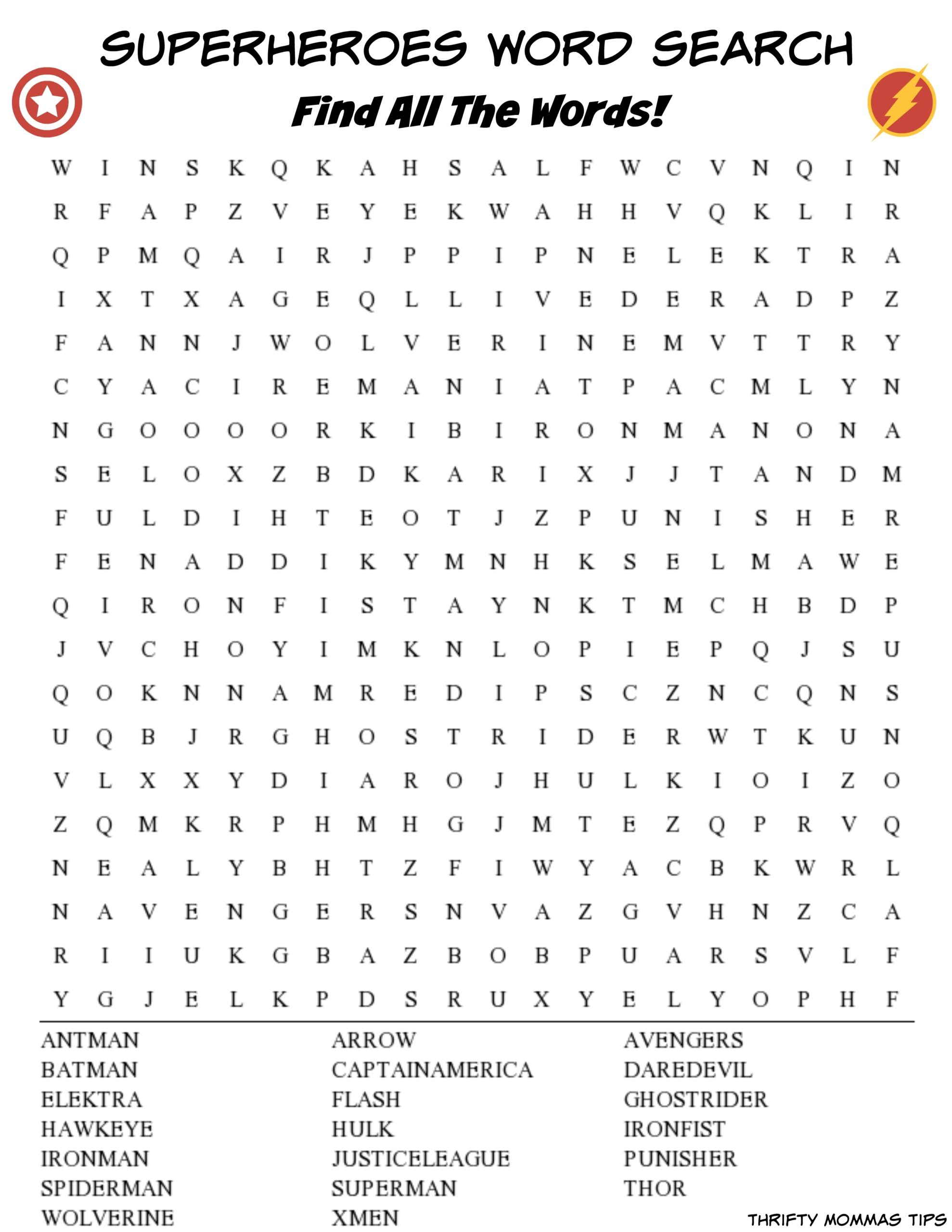 Superheroes Word Search Printable For Kids Thrifty Mommas Tips