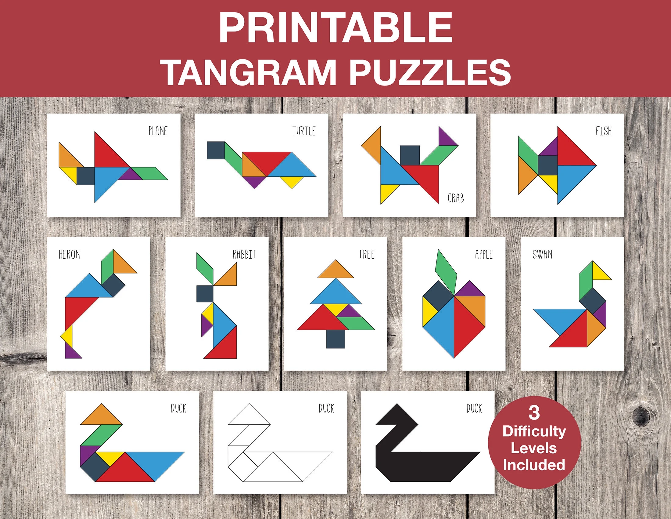 Tangram Puzzles Druckbares Spiel Kinder Druckbares Puzzle 