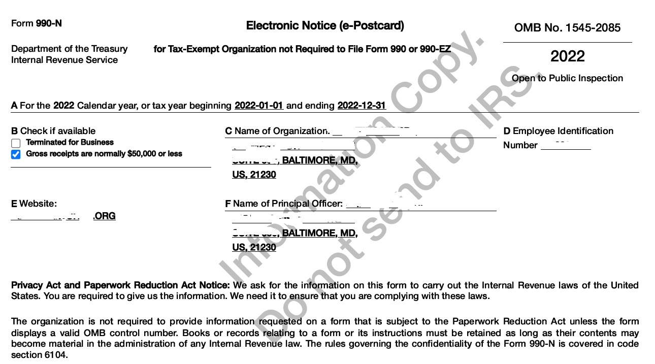 Tax Preparation Services Non Profit Return Form 990 N Postcard