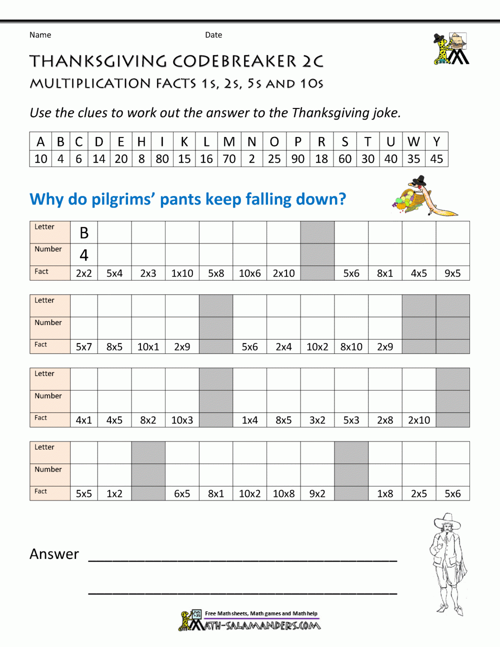Thanksgiving Math Worksheets Free Printable