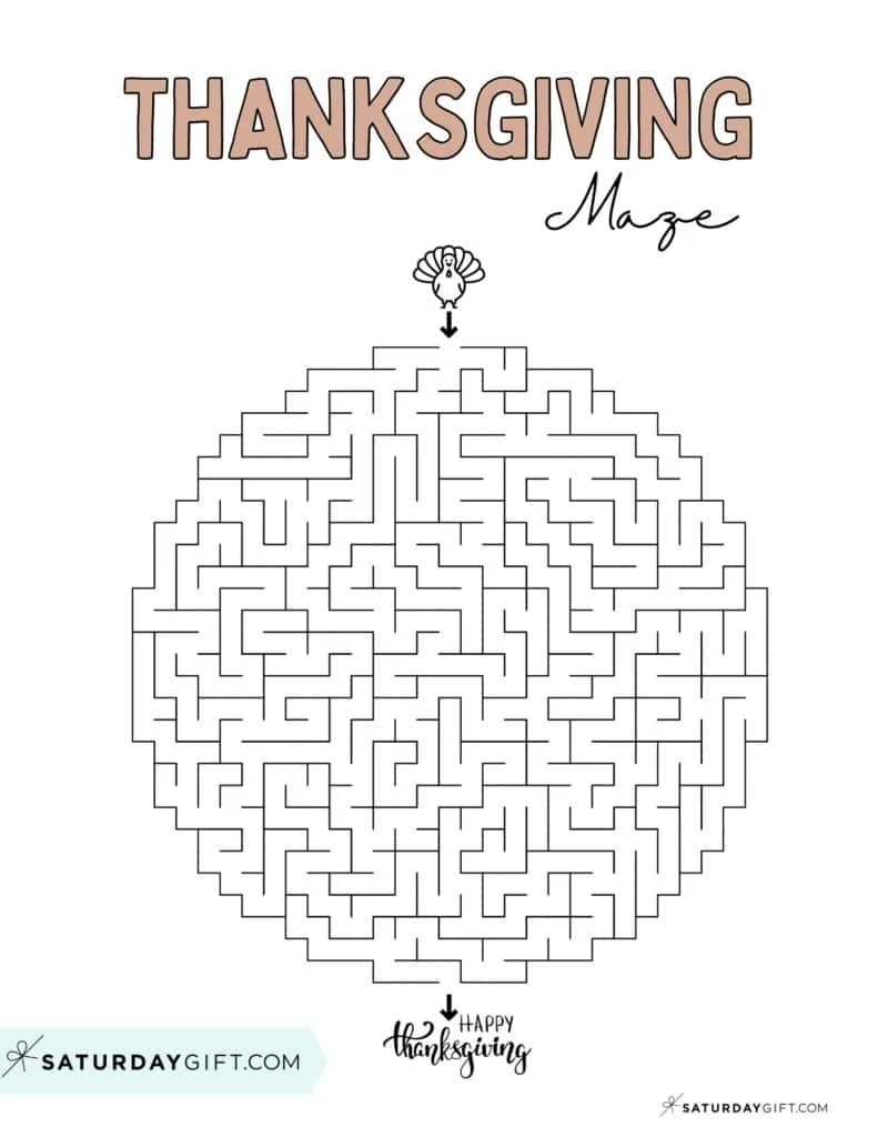 Thanksgiving Maze Printable Cute amp Free Templates SaturdayGift